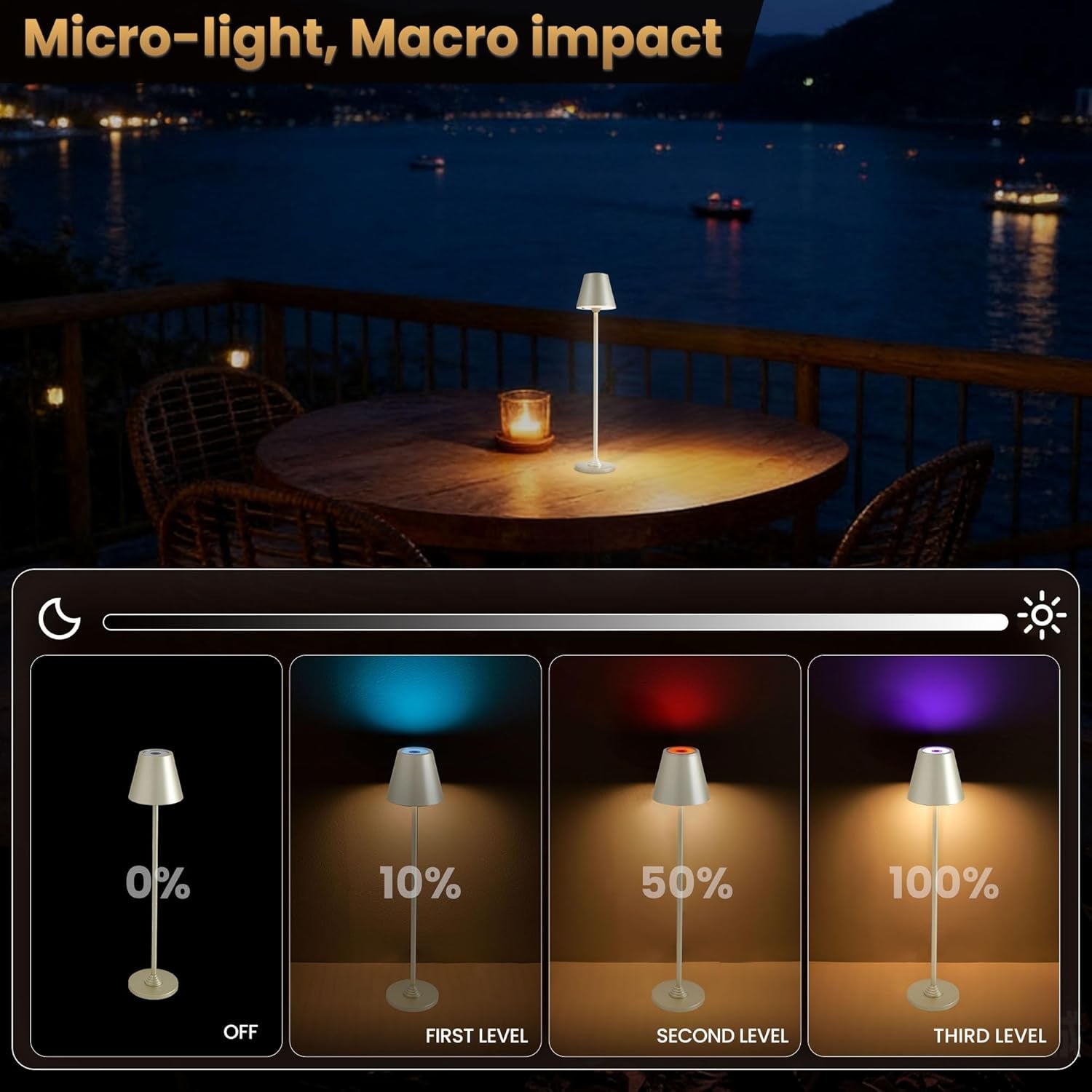 RGB Palm-Sized Cordless Table Lamp, Rechargeable Touch Metal Bedside Lamp, 3 Brightness 3000K Warm Light, Small Table Lamp for Bedroom, Restaurant, Patio, Camping (Champagne Gold 1 Pack)