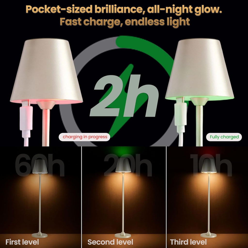 RGB Palm-Sized Cordless Table Lamp, Rechargeable Touch Metal Bedside Lamp, 3 Brightness 3000K Warm Light, Small Table Lamp for Bedroom, Restaurant, Patio, Camping (Champagne Gold 1 Pack)